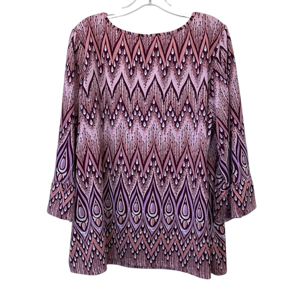 Bob Mackie Zigzag Peacock Bell Sleeve Blouse - Picture 5 of 10